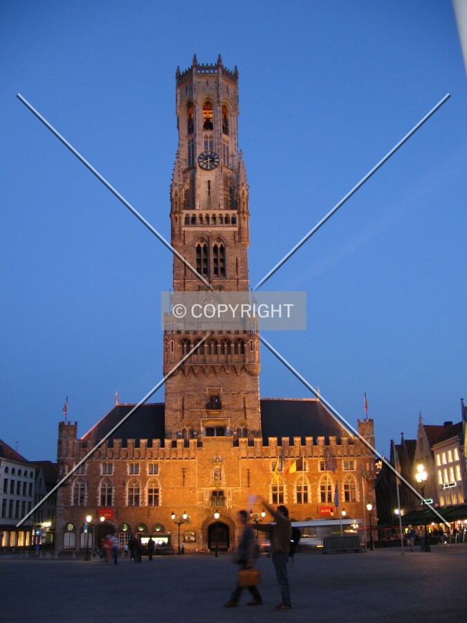 Full front view of the tower at dusk