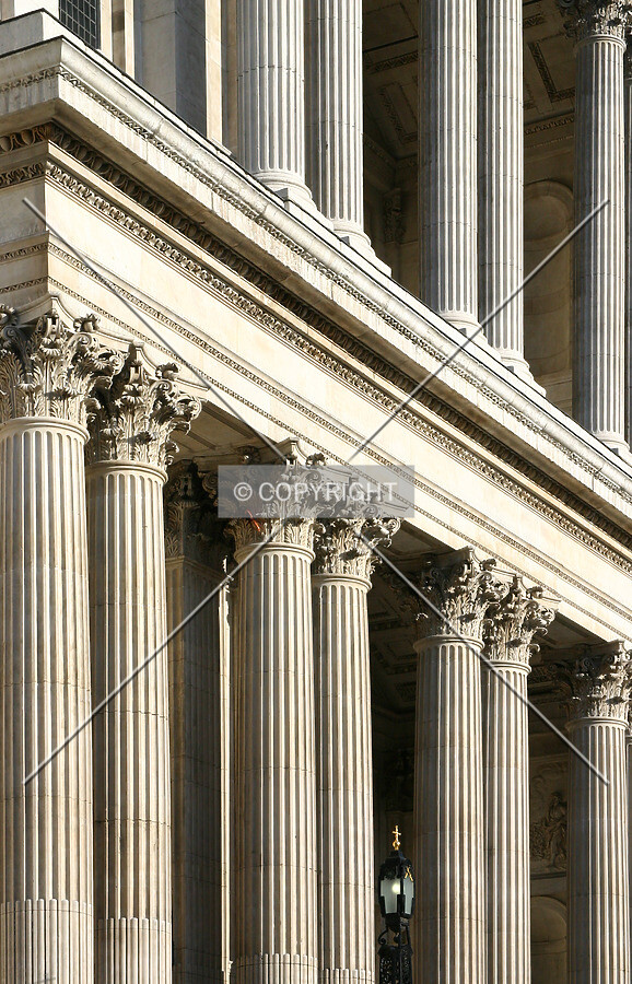 View of the façade which comprises the tiered portico supported by Corinthian columns