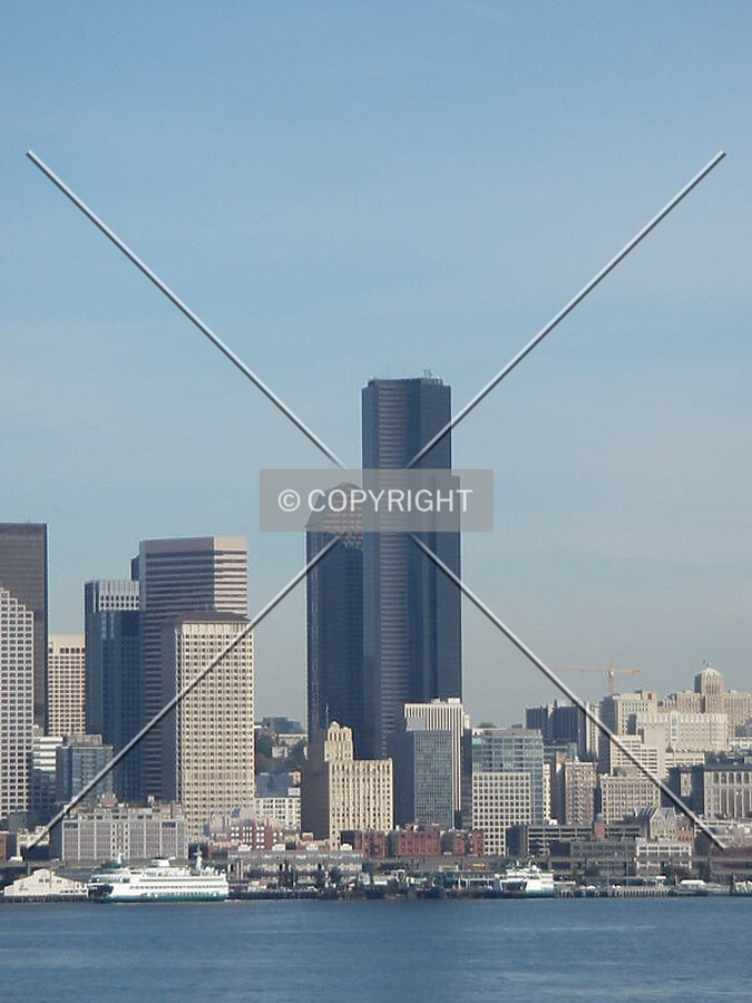Towering over the skyline from Elliott Bay