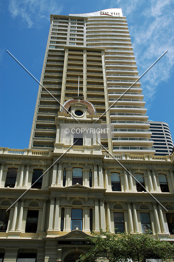 Looking up from Customs Street West