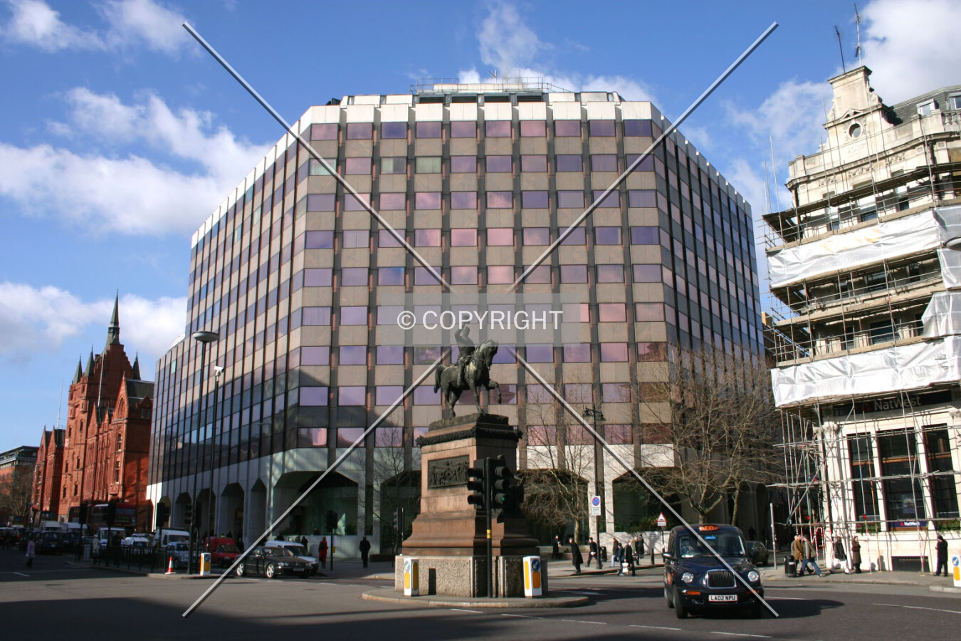 View from across Holborn Circus showing the old window reflective tint