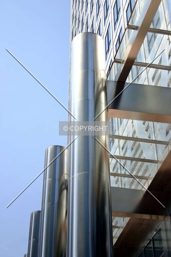 The top of stainless steel pillars at the base