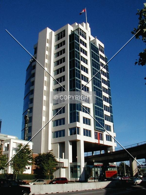 Northwest facade and the SkyTrain tracks