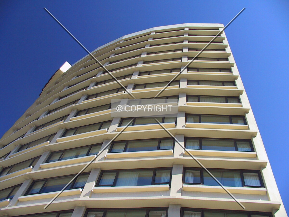 Looking up the east facade