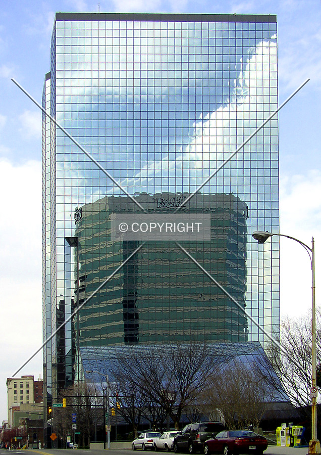 Looking north from South Gay Street with the Riverview Plaza in the reflection