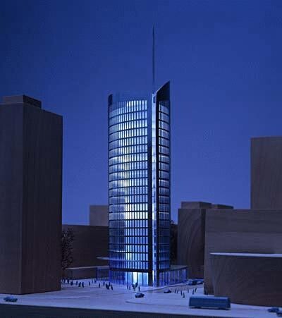 The building at twilight (rendering)