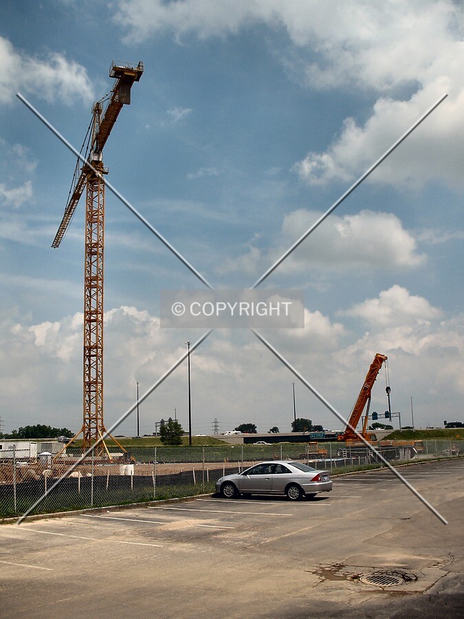 Newly-erected tower crane from the south
