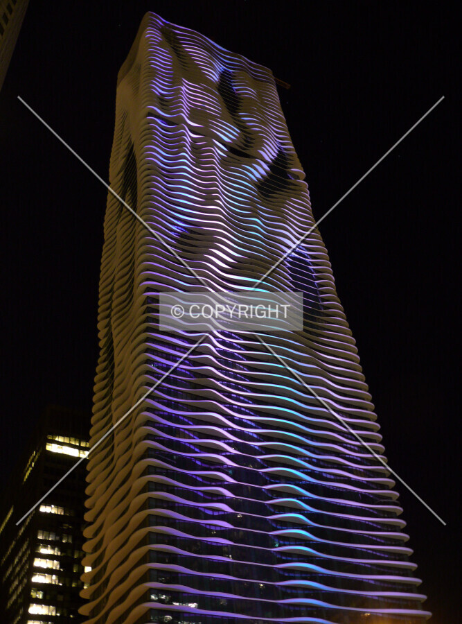 Exterior lighting on the southern face as seen from Columbus Drive