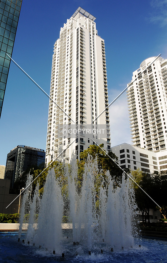 Looking up from the northeast across Brickell Avenue