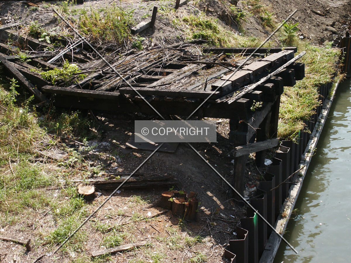 Ruins of a wooden dock or bridge