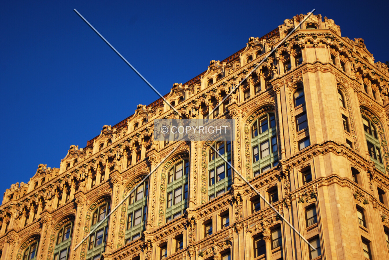 View of the facade at sunset