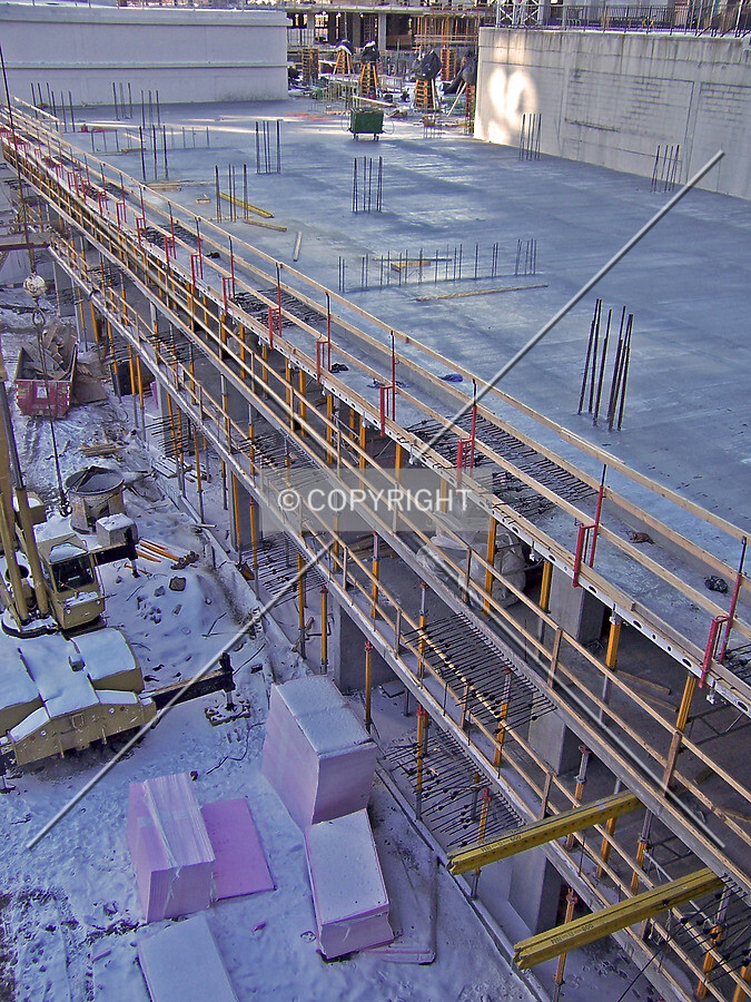 Eastern edge of the parking garage and upper level road connection structure
