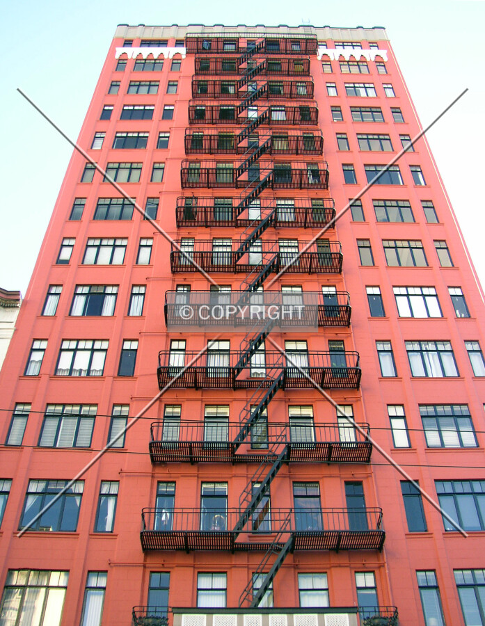 Looking up the southern facade from Post Street