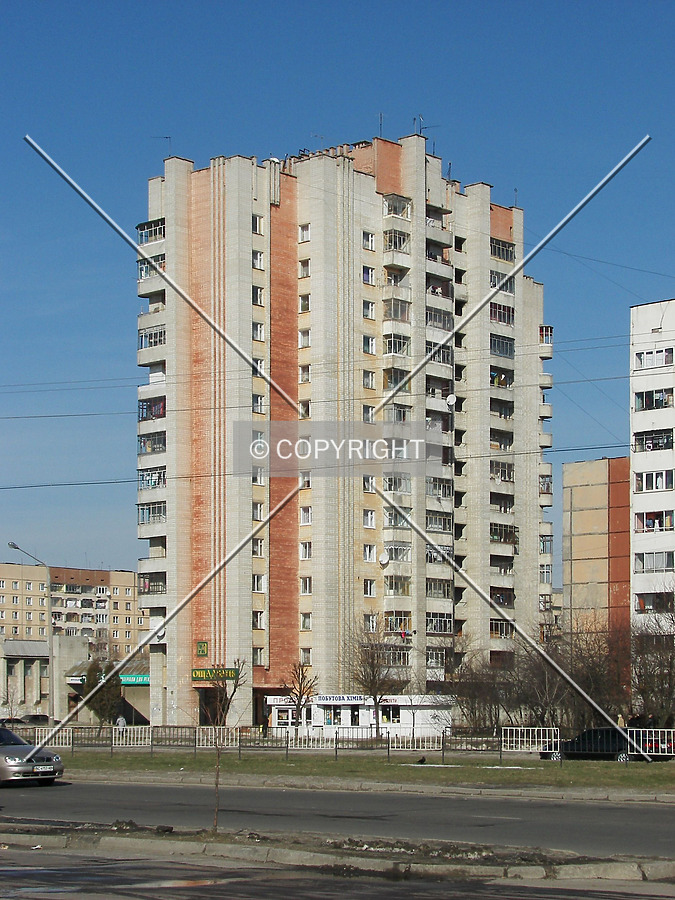 Looking from across Chervonoi Kalyny Avenue
