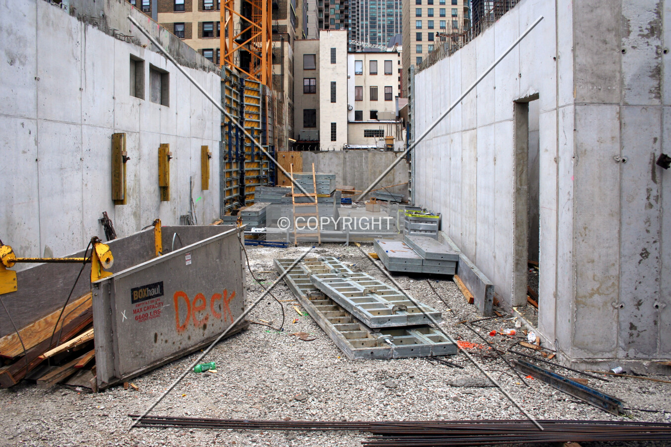 Looking east from LaSalle Street between shear walls