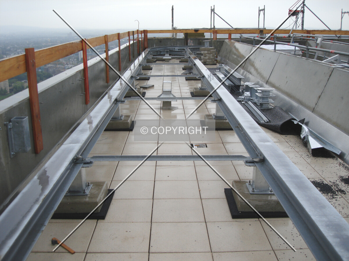 Rails for the building maintenance units on the roof