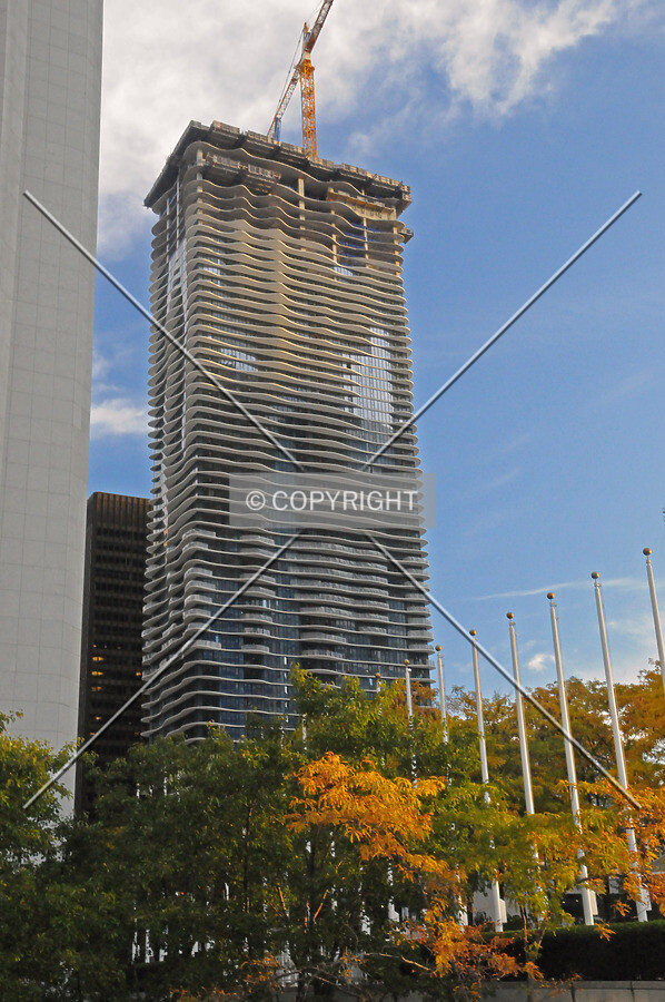 Looking northeast across the plaza of Aon Center