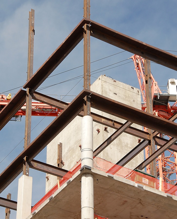 Steel and concrete stacked