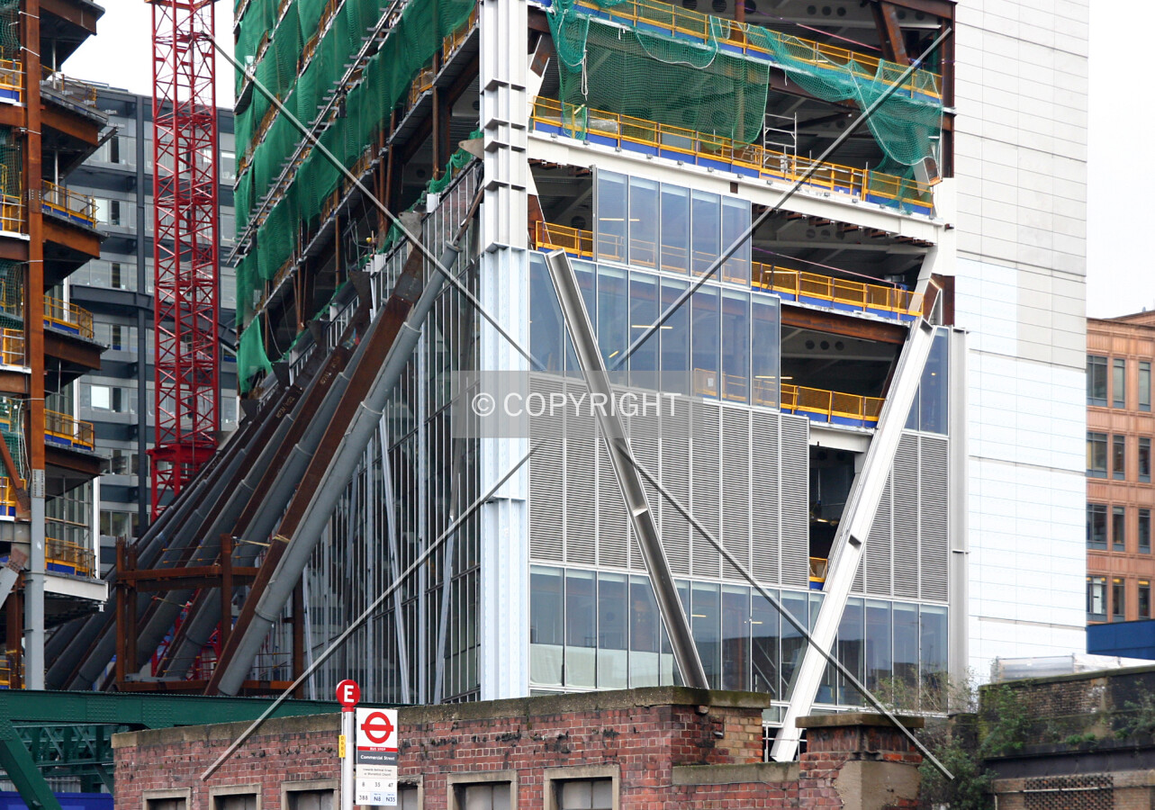 Façade progress on the north side from Shoreditch High Street