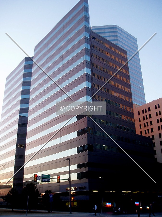 View from the southwest at sunset, with Oklahoma Tower in the background