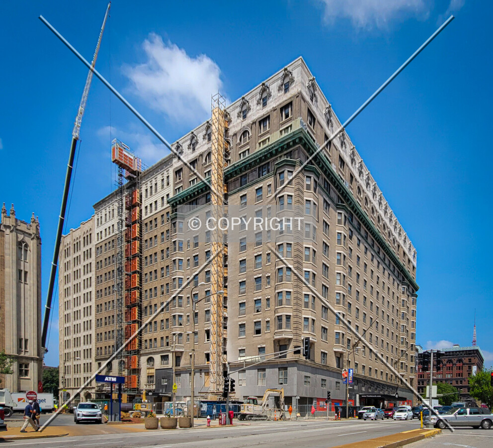 From the southeast during renovation; May 9, 2023