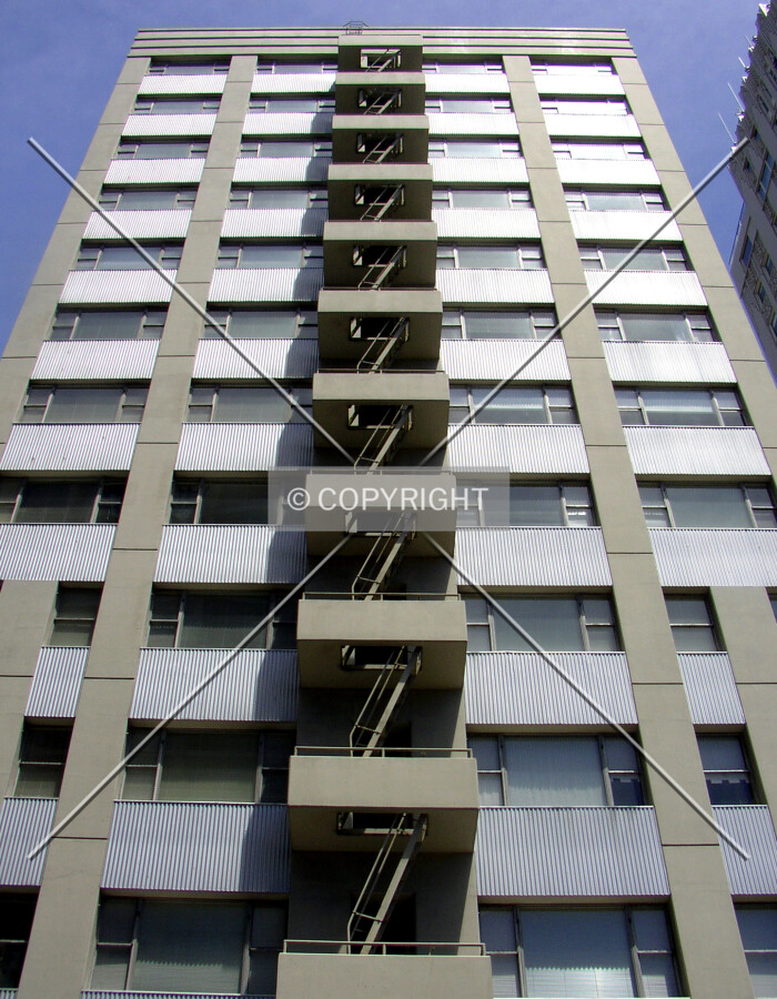 Looking up the western facade from Jones Street