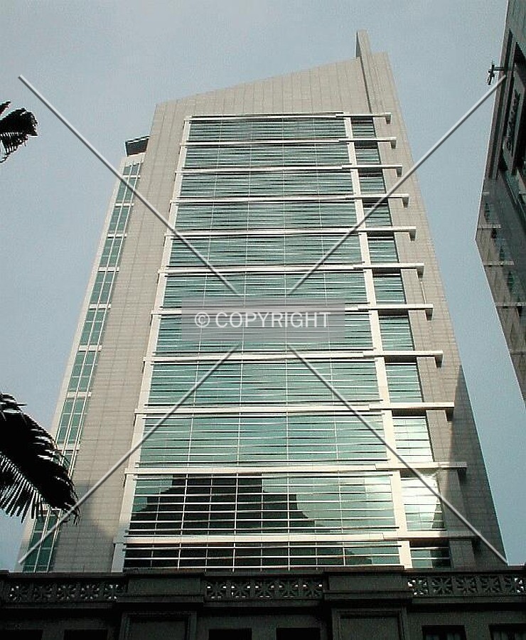View up the west facade from Robinson Road