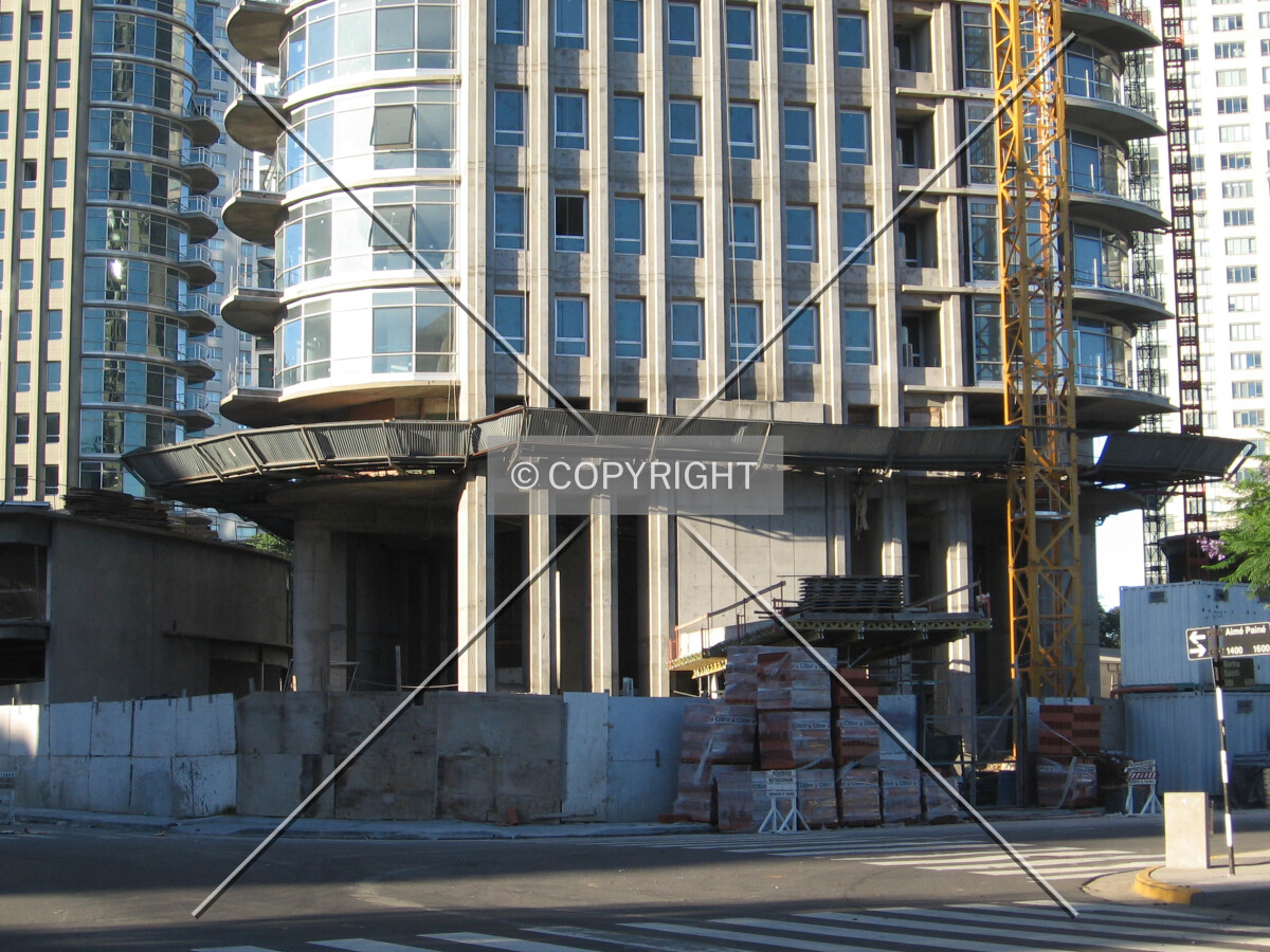 The entrance's overhang with shuttering