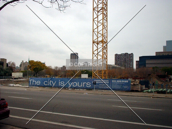 Promotional banner, view to the west across Portland Avenue