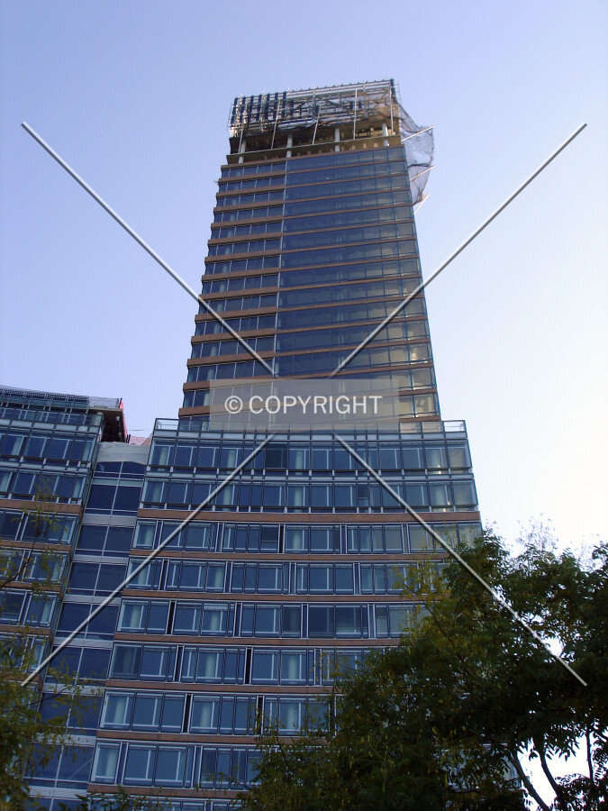 Looking up the tower section from the park