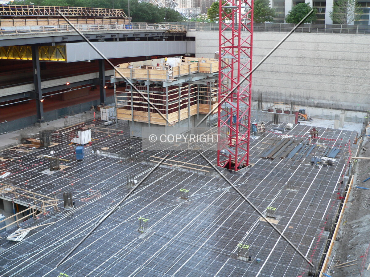 Looking down upon the construction of one of the lower levels from the Buckingham Plaza parking ramp