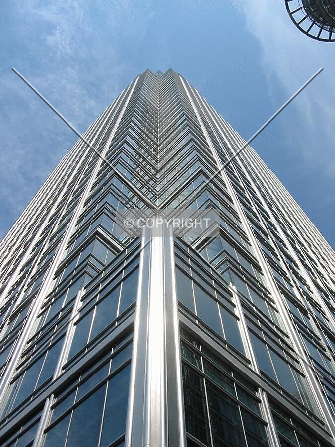 The steel facade glints in the sunshine