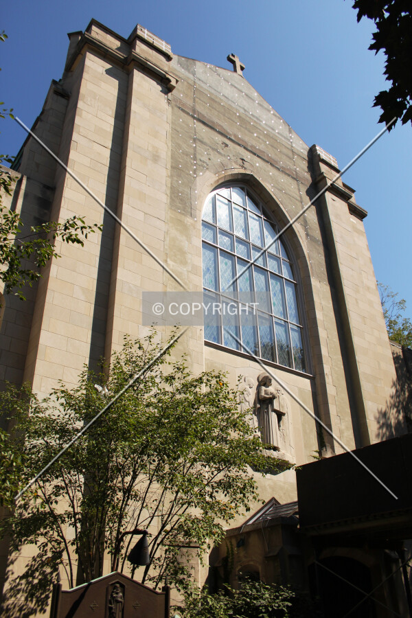 Looking up at the west facade
