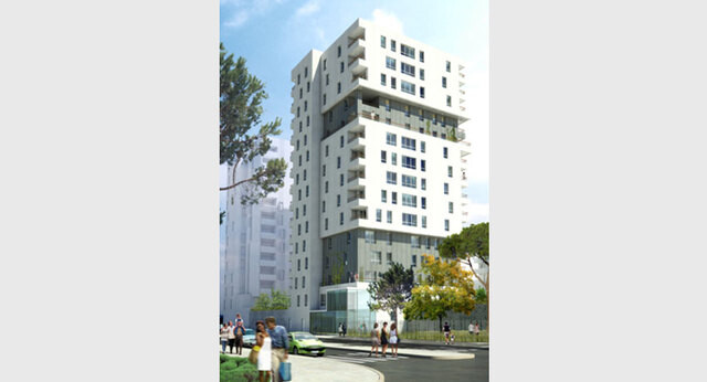 Rendering view from Boulevard François Mitterrand.