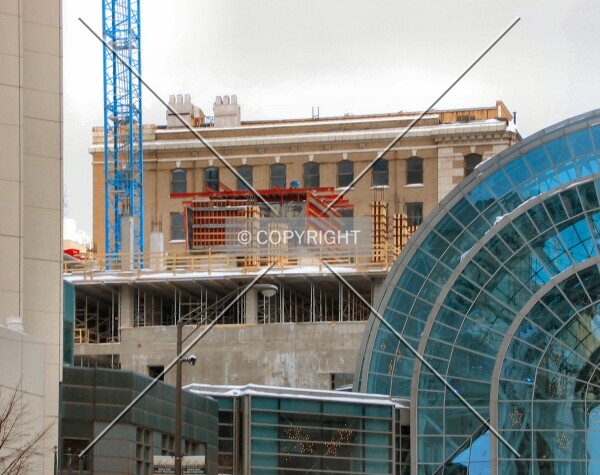View to the east from Washington Street, rising above the Artsgarden