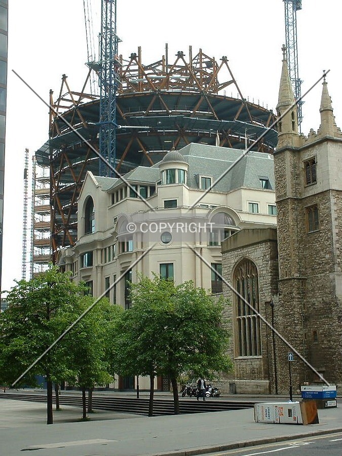 View from Leadenhall Street showing the 12th Century church of St. Andrew Undershaft (06/05/02)