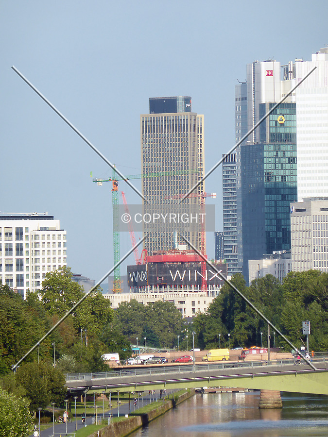 Tower 185 as seen from the Main river shore when its view was not yet blocked by the rising WinX tower (rising in the foreground)
