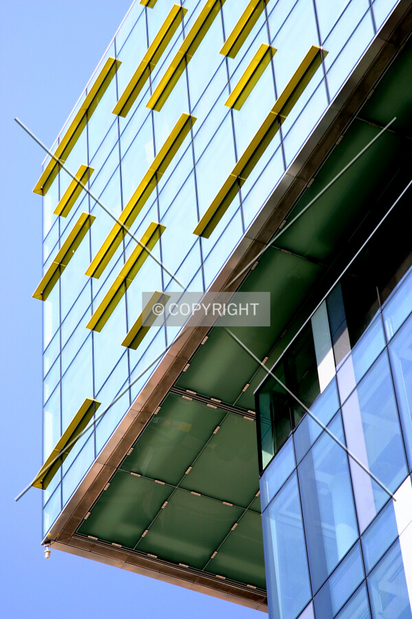 Looking up at the overhang above the southwest corner from Union Street
