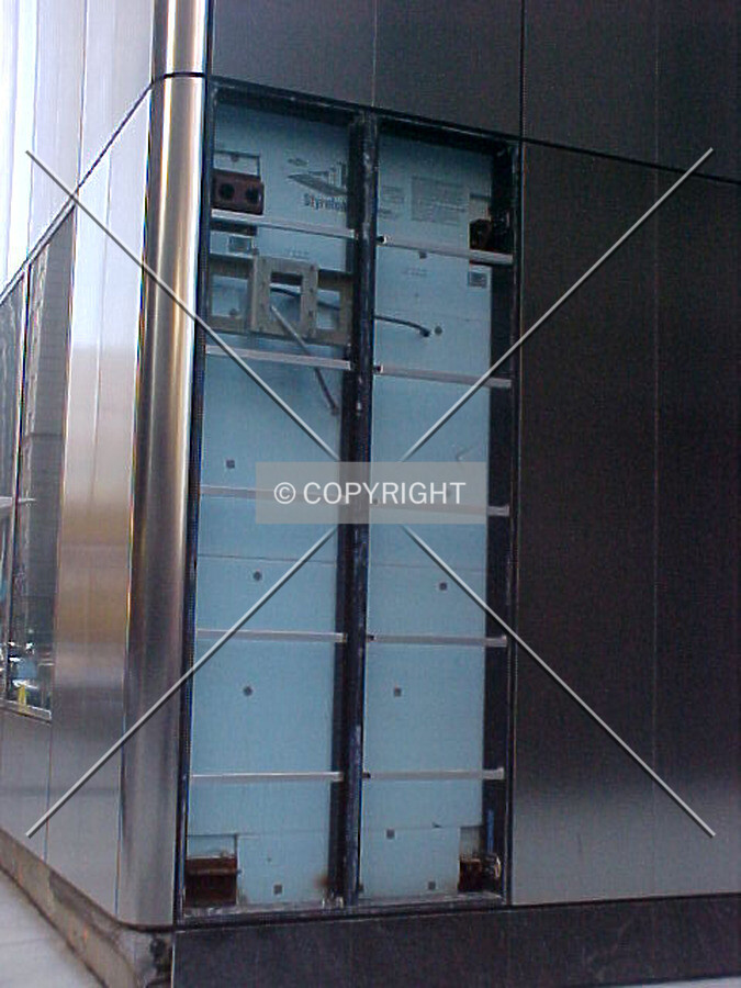 Missing metal panel on the north/northwest corner