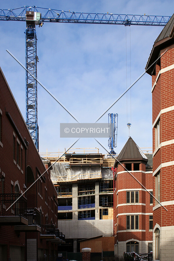 Looking north between rows of townhomes