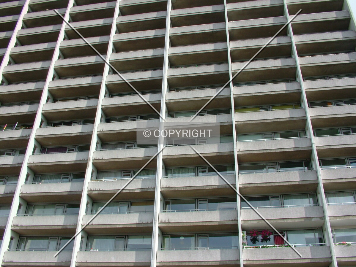 Facade allows long balconies and fire escape
