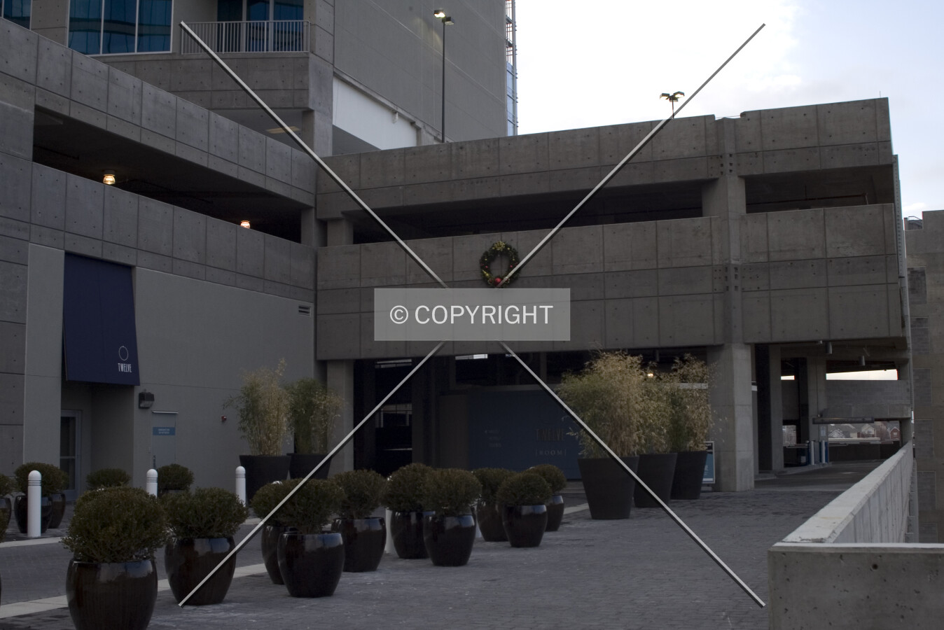 The entrance to the hotel parking structure