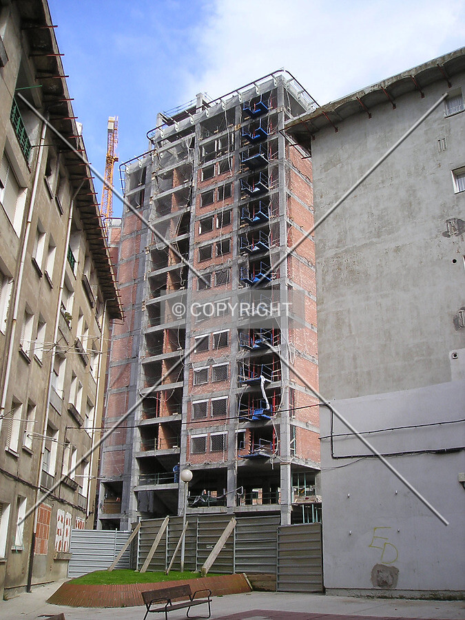 View between two of the old blocks of Beurko to be demolished