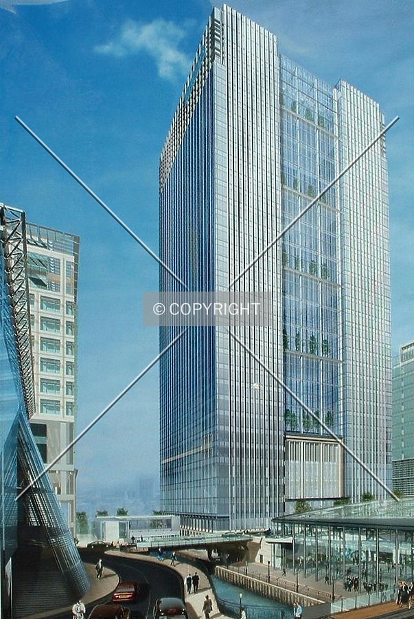 Photo of Hoarding showing rendering of One Churchill Place viewed from the south