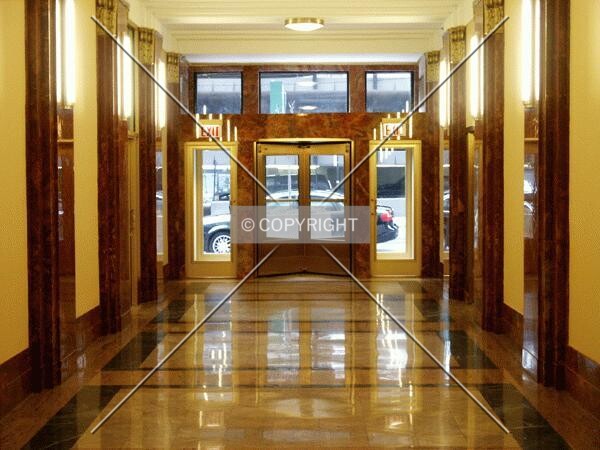 Passage from the elevator lobby to the Lake Street entrance
