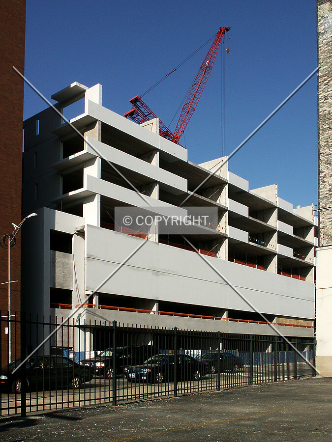 Looking northeast from Orleans Street between two neighboring buildings
