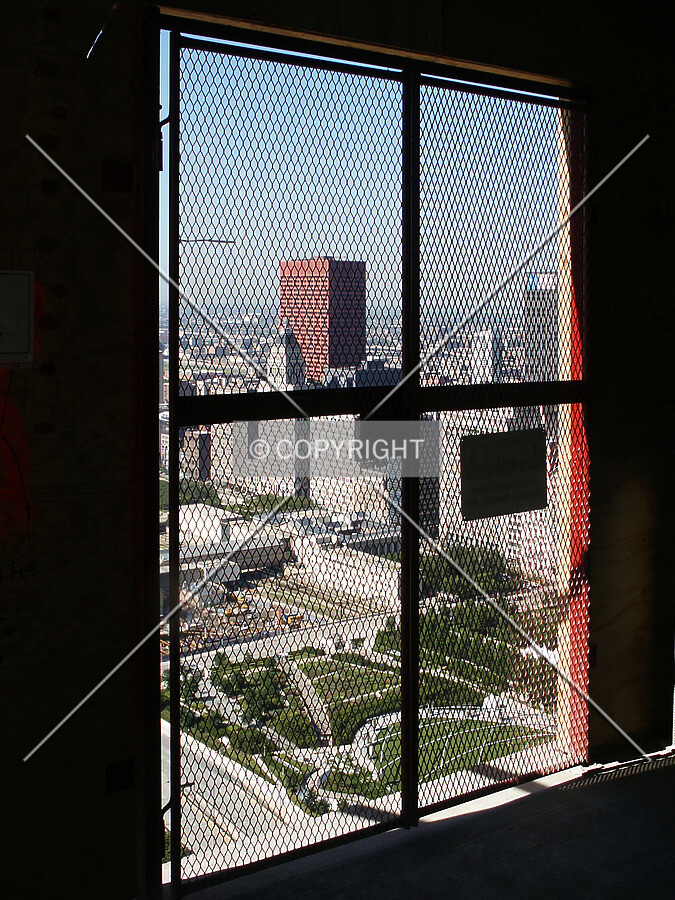 Looking southwest through the 46th floor hoist gate