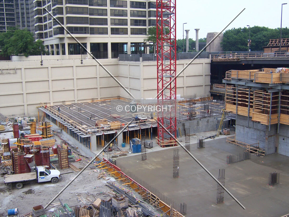 Looking southeast into the site from the plaza behind the Blue Cross-Blue Shield Building