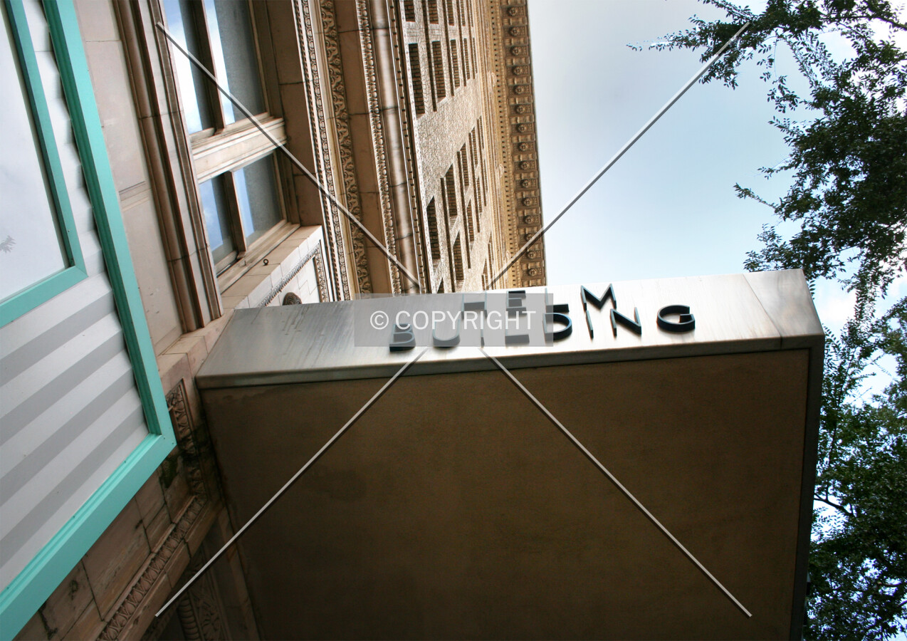 Entrance awning with building name