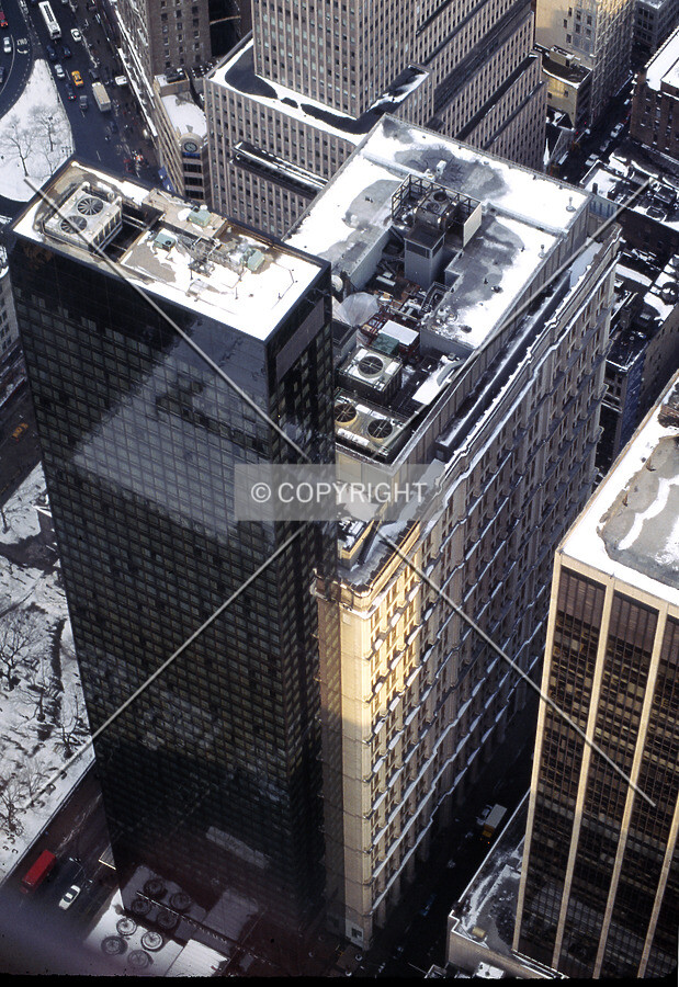 View east from the World Trade Center with the Millenium Hilton adjacent to the left